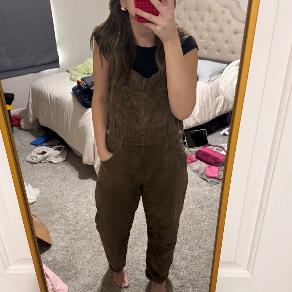 Free People We The Free Brown Corduroy Overalls Size M Ziggy Bib Jumpsuit